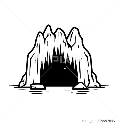 cave icon or modern line symbol. Vector line art and icon design with bold outline. Black and white Pixel Perfect minimalistic symbol isolated white background. Silhouette simple thin sign 119997643