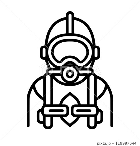 diver icon or modern line symbol. Vector line art and icon design with bold outline. Black and white Pixel Perfect minimalistic symbol isolated white background. Silhouette simple thin sign 119997644