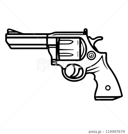 revolver icon or modern line symbol. Vector line art and icon design with bold outline. Black and white Pixel Perfect minimalistic symbol isolated white background. Silhouette simple thin sign 119997679