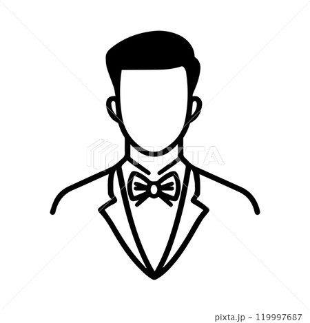 groom icon or modern line symbol. Vector line art and icon design with bold outline. Black and white Pixel Perfect minimalistic symbol isolated white background. Silhouette simple thin sign groom icon or modern line symbol. Vector line art and icon design with bold outline. Black and white Pixel Perfect minimalistic symbol isolated white background. Silhouette simple thin sign 119997687