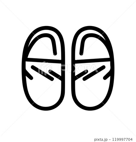 slipper icon or modern line symbol. Vector line art and icon design with bold outline. Black and white Pixel Perfect minimalistic symbol isolated white background. Silhouette simple thin sign 119997704