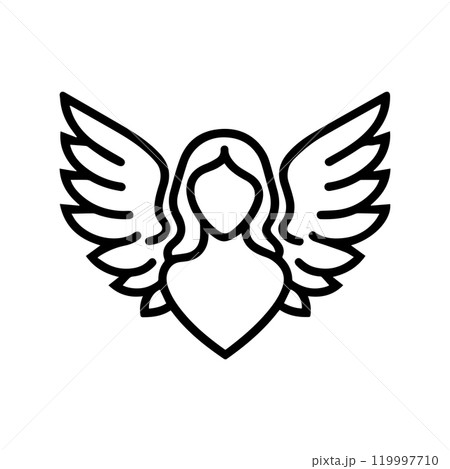 angel icon or modern line symbol. Vector line art and icon design with bold outline. Black and white Pixel Perfect minimalistic symbol isolated white background. Silhouette simple thin sign 119997710