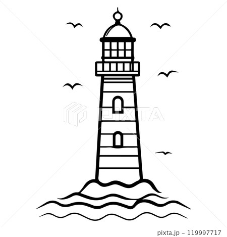 lighthouse icon or modern line symbol. Vector line art and icon design with bold outline. Black and white Pixel Perfect minimalistic symbol isolated white background. Silhouette simple thin sign 119997717
