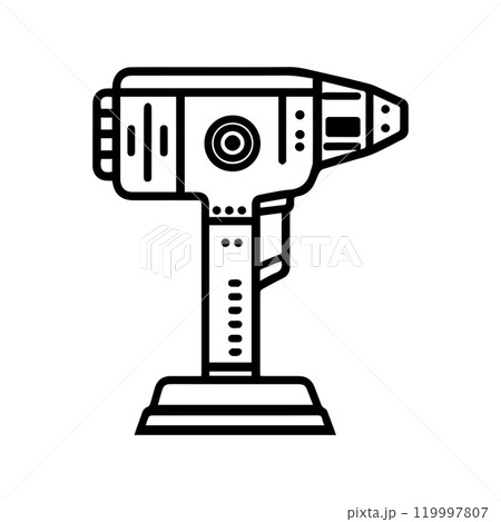 drill icon or modern line symbol. Vector line art and icon design with bold outline. Black and white Pixel Perfect minimalistic symbol isolated white background. Silhouette simple thin sign drill icon or modern line symbol. Vector line art and icon design with bold outline. Black and white Pixel Perfect minimalistic symbol isolated white background. Silhouette simple thin sign 119997807