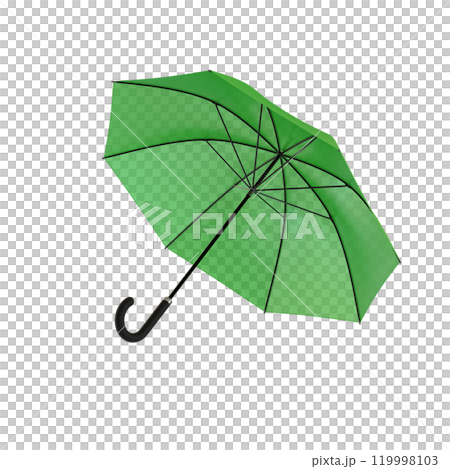 Open green umbrella with black handle lying on a side or flying away, isolated on white background. 3D illustration Open green umbrella with black handle lying on a side or flying away, isolated on white background. 3D illustration 119998103
