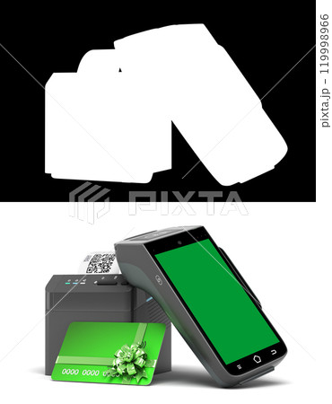contactless payment with a gift card through the payment receipt terminal 3d render mockup on white with alpha 119998966