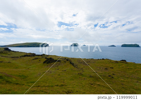 Vestmannaeyjar island beach day view, Iceland landscape.Surtsey island 119999011