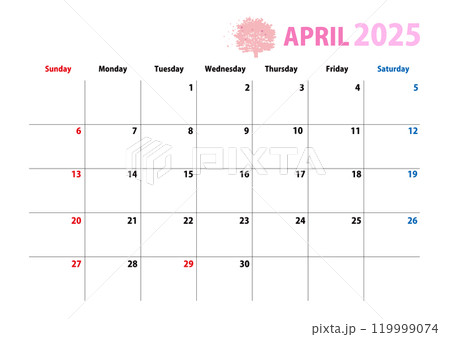 2025年カレンダー、4月 2025年カレンダー、4月 119999074