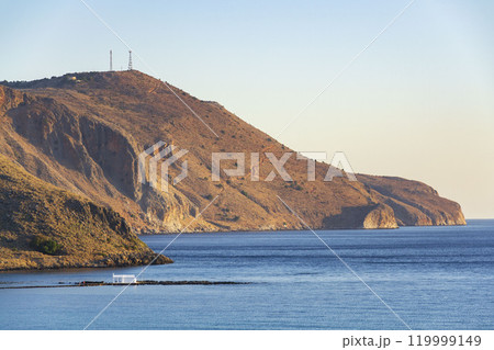 Saint Nicholas chapel of Georgioupoli, Crete island, Greece, dawn on a sunny summer day Saint Nicholas chapel of Georgioupoli, Crete island, Greece, dawn on a sunny summer day 119999149