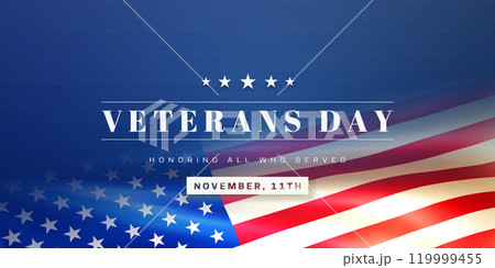 Happy Veterans Day USA banner with realistic national American flag Happy Veterans Day USA banner with realistic national American flag 119999455