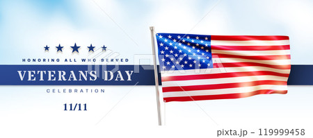 Happy Veterans day celebration with realistic American flag 119999458