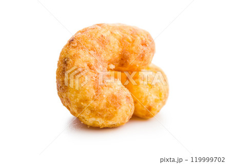 Puffed crispy Peanut flips isolated on white background. 119999702
