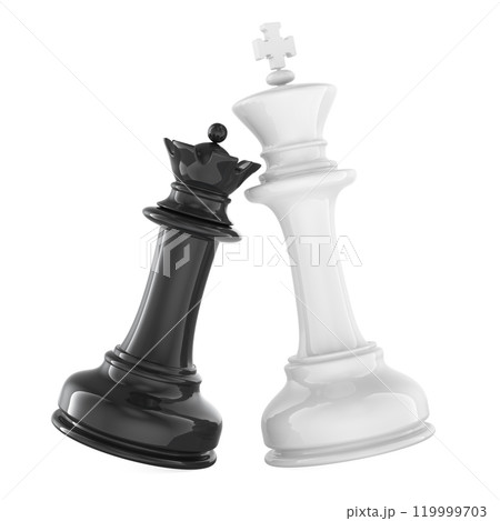 Black queen chess and white king chess. Interethnic marriage, concept. 3D rendering 119999703