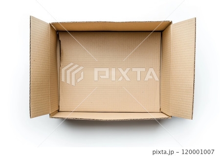 Opened cardboard empty box isolated on white background, top view Opened cardboard empty box isolated on white background, top view 120001007