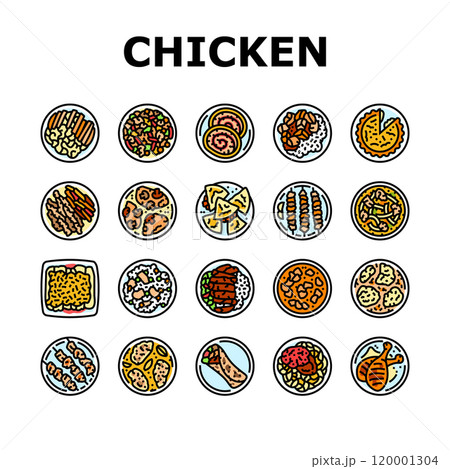 chicken dishes roast grilled icons set vector 120001304