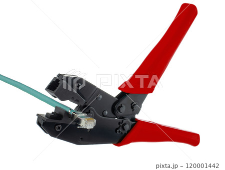 Ethernet Crimping Tool with Red Handles and Cable 120001442