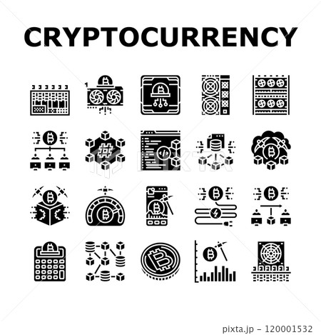 cryptocurrency mining blockchain icons set vector cryptocurrency mining blockchain icons set vector 120001532