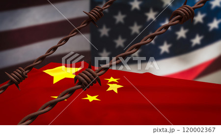 The rusty barbed wire and usa and china flag Background for Business concept 3d rendering. 120002367
