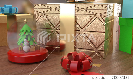 The Snow man in glass ball and gift box for holiday and celebration  concept 3d rendering. 120002381