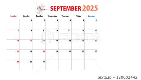 2025年カレンダー、9月 120002442