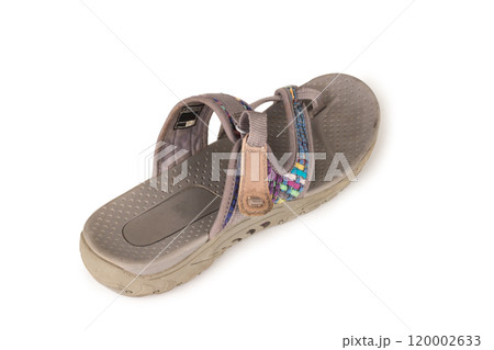 Modern grey sandals isolated on white background Used 120002633