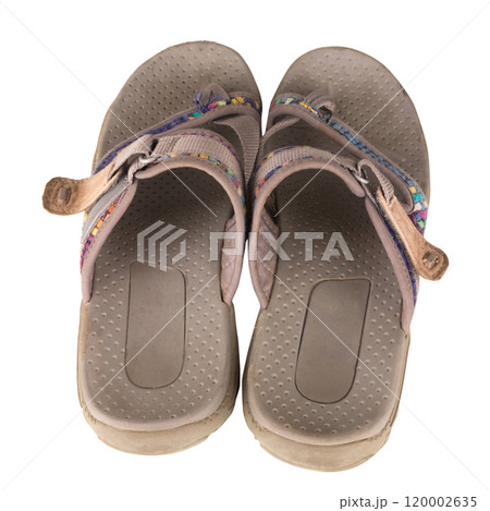 Modern grey sandals isolated on white background Used 120002635