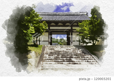 水彩画風 光信寺 山門 広島県神石郡 水彩画風 光信寺 山門 広島県神石郡 120003201