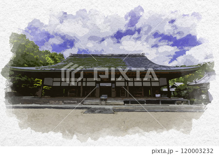 水彩画風 光信寺 本堂 広島県神石郡 水彩画風 光信寺 本堂 広島県神石郡 120003232