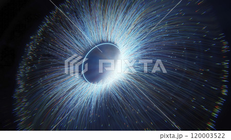 3D Abstract light streaks emanating from a bright circle 3D Abstract light streaks emanating from a bright circle 120003522