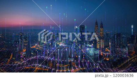 Smart city and abstract dot point connect with gradient line and aesthetic Intricate wave line design 120003636