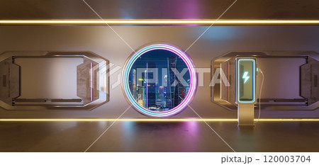 3D Futuristic corridor with neon lights 120003704