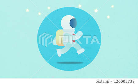 Dynamic illustration cartoon animation of an astronaut engaging in a running cycle through space Dynamic illustration cartoon animation of an astronaut engaging in a running cycle through space 120003738