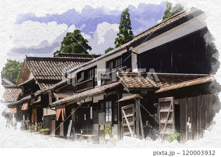 水彩画風　吹屋ふるさと村　吹屋の町並み　岡山県高梁市 120003932