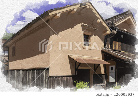 水彩画風　吹屋ふるさと村　吹屋の町並み　岡山県高梁市 120003937