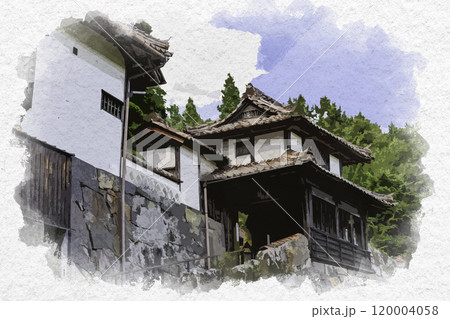 水彩画風 吹屋ふるさと村 広兼邸 岡山県高梁市 水彩画風 吹屋ふるさと村 広兼邸 岡山県高梁市 120004058