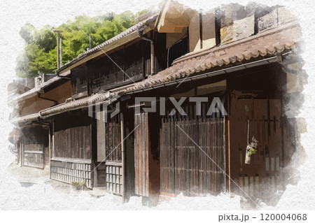 水彩画風 吹屋ふるさと村 吹屋の町並み 岡山県高梁市 水彩画風 吹屋ふるさと村 吹屋の町並み 岡山県高梁市 120004068