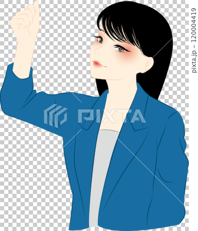 一位穿著深藍色西裝的職業女性舉起拳頭 120004419