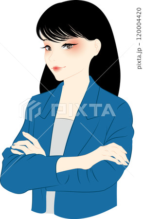 紺色のスーツを着たキャリアウーマンが腕組みをしている 120004420