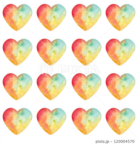 Bright heart with red, yellow and turquoise colors blending into each other isolated on white. Hand painted watercolor illustration. Perfect St Valentine day, for love cards, posters, textile decor 120004570