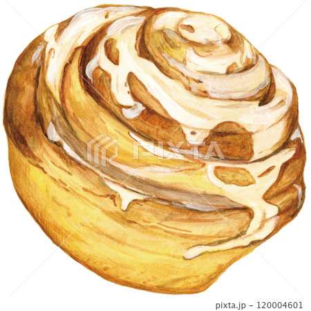 美味しそうな手描き水彩のシナモンロールのイラスト 120004601