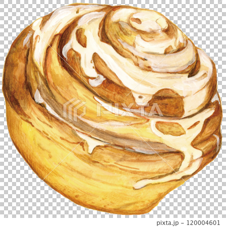 美味しそうな手描き水彩のシナモンロールのイラスト 120004601