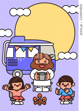 Summer Bible School Illustration Vector with Jesus and Children 120004802