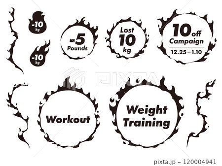 炎・火のフレームセット　トレーニング　ダイエット　エクササイズ　白バック　1C　文字あり 120004941