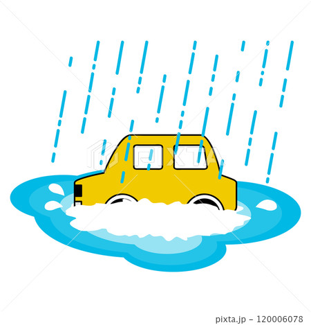大雨の被害にあう車のイラスト 120006078