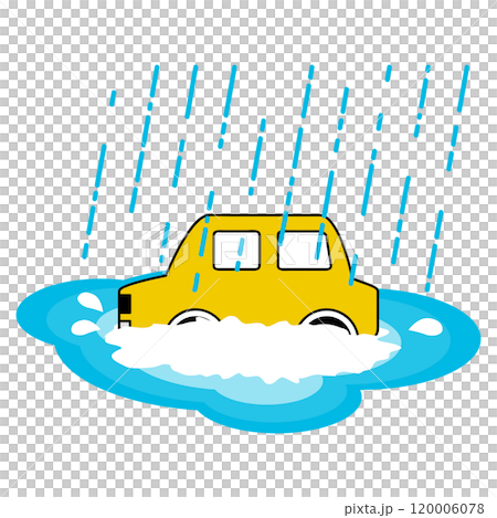 大雨の被害にあう車のイラスト 120006078