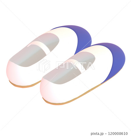 斜め後ろから見た青い子どもの上履きの3Dイラスト 120008610