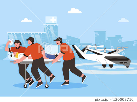 Firefighters transporting emergency patients using drone taxis 120008716
