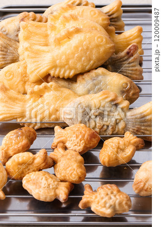 Golden brown baked bungeoppang and mini bungeoppang 120009487