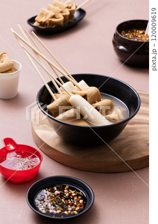Oden and oden soup on a wooden tray 120009619