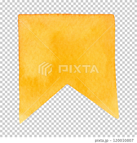 Yellow small flag symbol of carnival and party. Hand drawn watercolor holiday illustration of paper pennant decorative element. Isolated drawing for festive designs. Yellow small flag symbol of carnival and party. Hand drawn watercolor holiday illustration of paper pennant decorative element. Isolated drawing for festive designs. 120010807